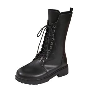 Waterproof Classic Lace-Up Combat Boots for Women with Chunky Platform